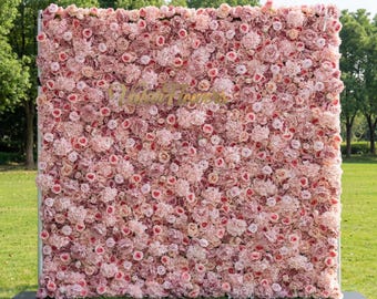 Roll Up Pink Rose Flower Wall, Wedding Photography Backdrop