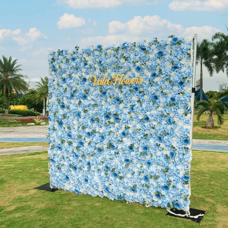 Blue Artificial Flower Wall Roll Up Fabric Backdrop Etsy Blue Artificial Flower Wall Roll Up Fabric Backdrop Etsy