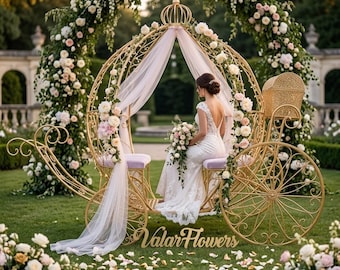 Life-Size Luxury Cinderella Style Metal Pumpkin Carriage – Event & Photo Wedding Display Prop