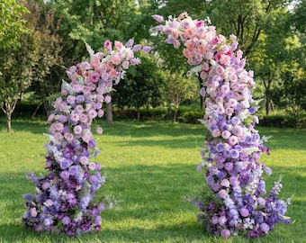 Purple Floral Wedding Archway with Neon Sign - 7x8 ft Romantic Backdrop