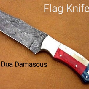 Faca de caça de Damasco de 9 ", faca Bowie, lâmina forjada à mão, guarda de Damasco, Bushcraft, sobrevivência, presente personalizado Full Tang para ele