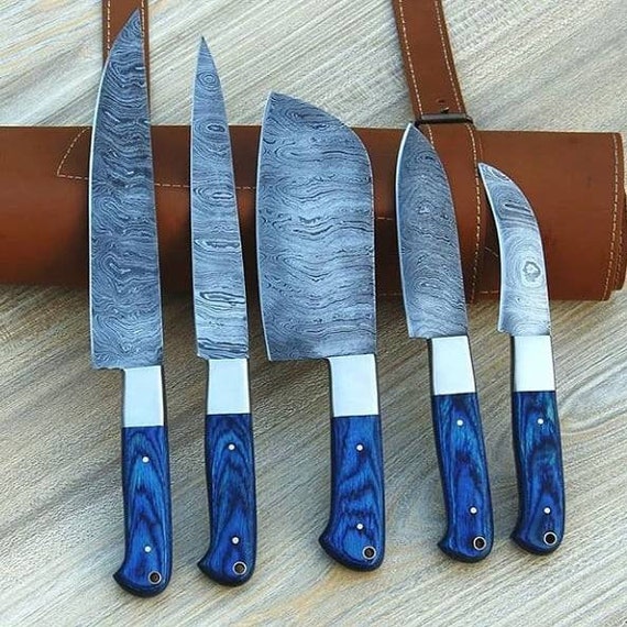 Gorgeous Kitchen Knife Set Custom Handmade With Leather Roll