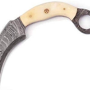 custom hand made damascus steel karambit knife with leather sheath
