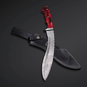 Cuchillo Kukri de acero de Damasco hecho a mano personalizado con funda de cuero, el mejor regalo para ella / él, el mejor regalo para el novio, regalo de aniversario.