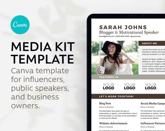 Media Kit Template for Influencers, Business Owners, and Public Speakers | Edit online with Canva | 11x8.5&quot; and A4 sizes