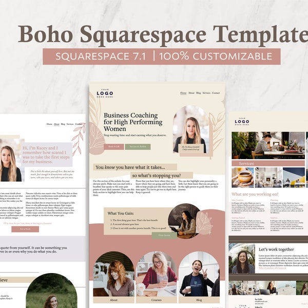 Website Template | Boho Business Coach Website Template | Squarespace 7.1 | Boutique, Feminine, Simple Bold Classic Design