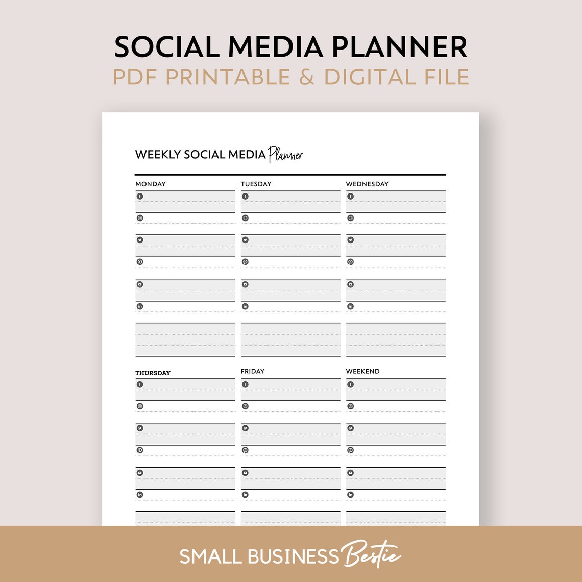 Social Media Post Planner Page Digital and Printable Business Organizer