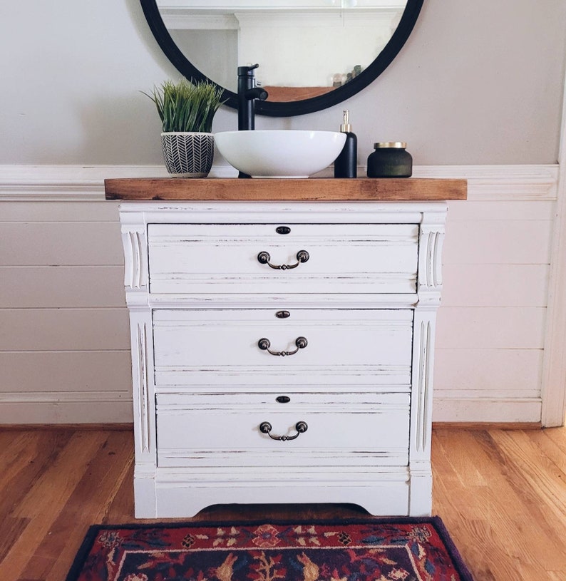 Custom Vanity With Butcher Block Top Etsy