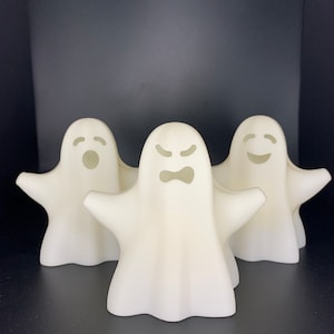 Flickering Tea Light Ghost Set | Cute Halloween Decor | Flameless Candle Ghosts for Mantel, Tiered Tray, or Party Centerpiece