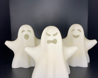 Flickering Tea Light Ghost Set | Cute Halloween Decor | Flameless Candle Ghosts for Mantel, Tiered Tray, or Party Centerpiece