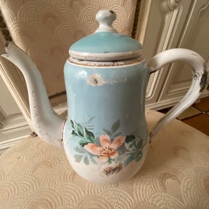 Cafetière émaillée ancienne forme porcelaine French enamel coffeepot Rare shape