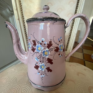 Jolie cafetière émaillée shabby/ rose French Enamel coffeepot