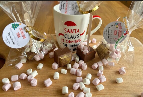 Hot chocolate stirrers / spoons with marshmallows. Birthday , party , Christmas  Xmas ,treats .  next day Christmas delivery