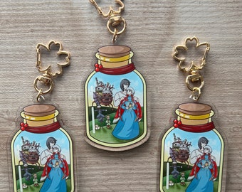 Howl's Moving Castle SG Jar - Anime Ghibli Inspired Fanart - Acrylic Charm (Double Sided - 3w" x 2h") attached to a Sakura Keychain