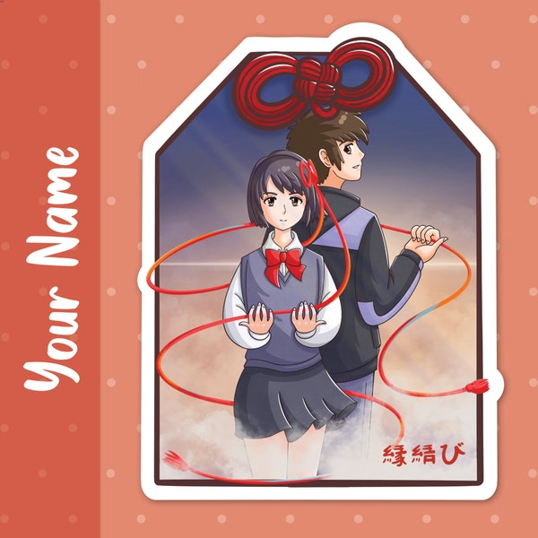 Your Name (Kimi No Na Wa) Love Shinto Charm - Mitsuha and Taki - Anime Inspired Fanart - Glossy, Water Resistant, Die Cut, Vinyl Sticker
