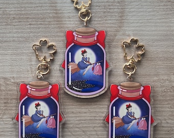 Kiki's Delivery Service SG Jar - Anime Ghibli Inspired Fanart - Acrylic Charm (Double Sided - 2w" x 3h") attached to a Sakura Keychain