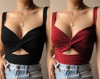 Crop Top, Short Style Tank Tops, Bustier Top, Black Crop Tops, Twisted Elastic Lace V-neck, Crop Tank Top, Summer Top, Sexy Top