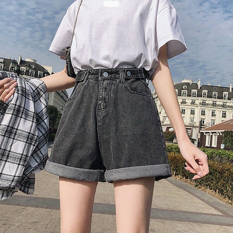 Slimming Loose Wide Leg Denim Shorts Women's High Waist Summer