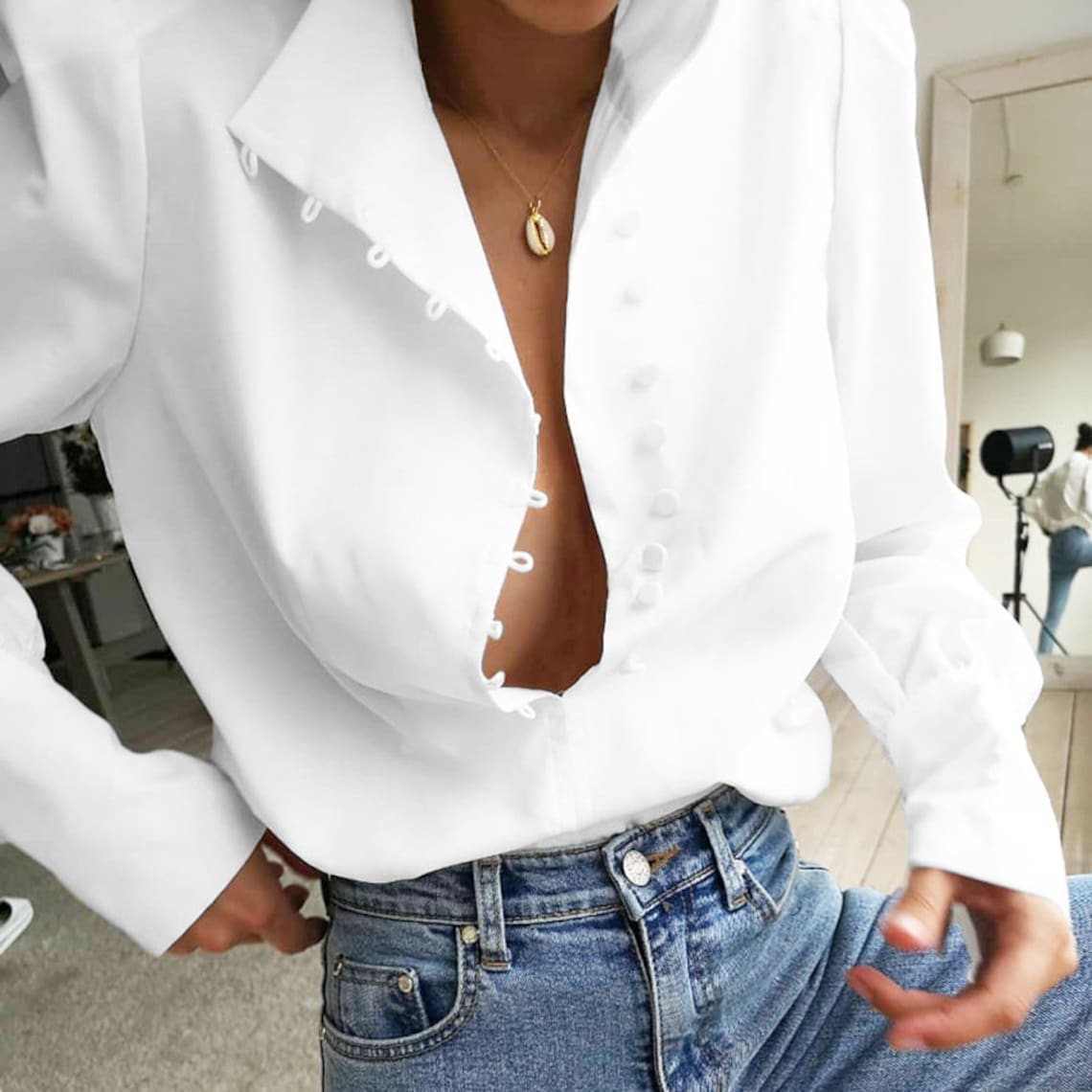 Womens Elegant Turtleneck Blouse Long Sleeve White Shirt - Etsy