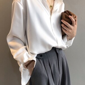 New Women's Satin Silk Shirt Wild Retro, Autumn Silk Shirt Vintage ...