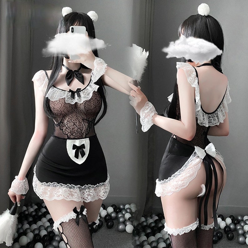 Sexy Maid Cosplay Costume For Women, Halloween Costumes, Fashion Uniform Suit Lace , Fetish Lingerie Maid Outfit Dress Babydoll Dress 