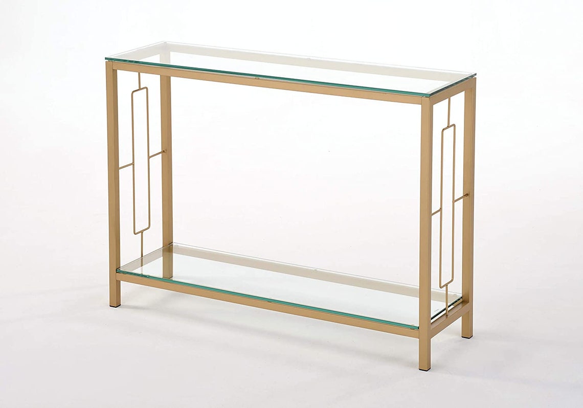 Gold Metal Glass Accent Console Sofa Table with Shelf Etsy