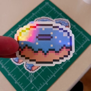 Space Sprinkle Donut // Pixel Art Donut Treat HOLO-STICKER