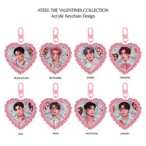 Llaveros de corazón de San Valentín de ATEEZ: llavero con dije de resina epoxi acrílica de doble cara de 2,5 pulgadas