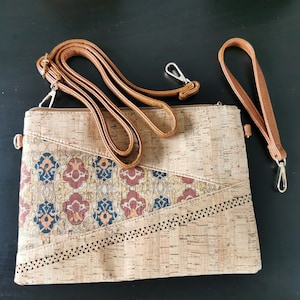 Bolso de mano / bandolera con correa extraíble / correa de corcho con estampado de colores