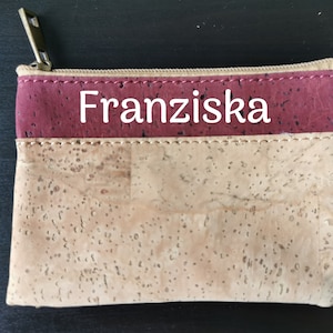 Kork Geldbeutel, rot braun, Schminktäschchen, Portemonnaie, personalisierbar