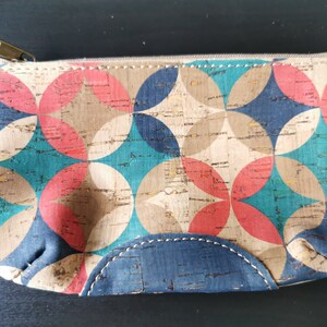 Cork bag / purse / make-up bag with colorful pattern and personalizable name