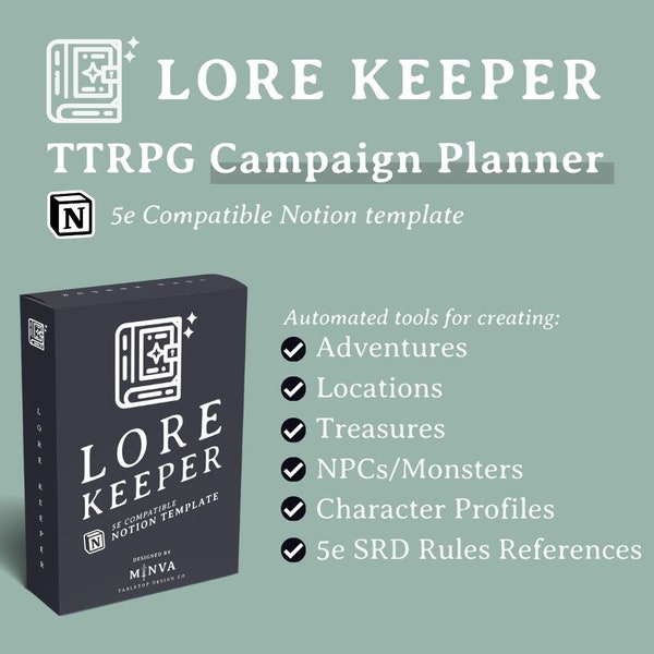 Lore Keeper 5e Notion Template | DnD Notion Template  |  D&D | Dungeons And Dragons | dnd notebook  | dnd journal | dnd character sheet