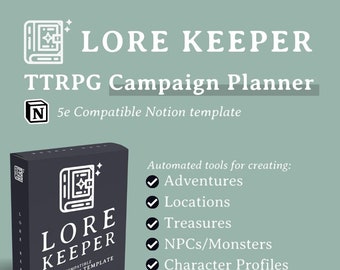 Lore Keeper 5e Notion Template | DnD Notion Template  |  D&D | Dungeons And Dragons | dnd notebook  | dnd journal | dnd character sheet