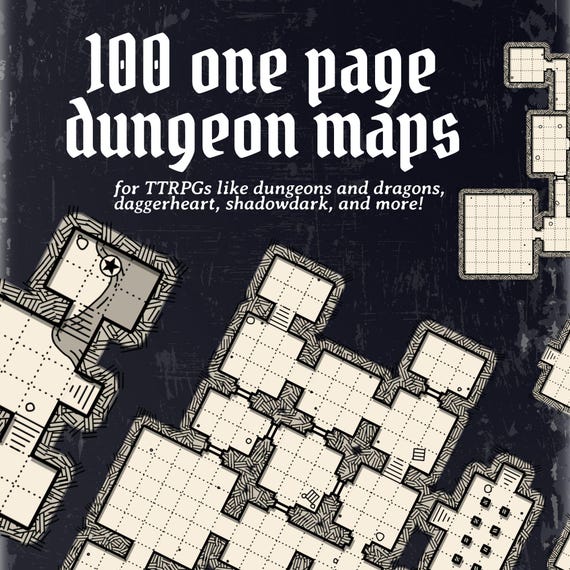 100 One-Page Dungeon Maps – Vintage-Style Dungeon Maps for DnD, Daggerheart, Shadowdark and More