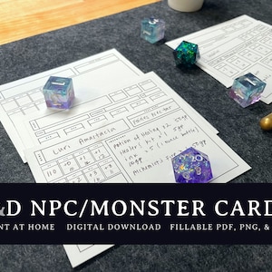 Cartes PNJ et monstre D&D | PDF à remplir, cadeaux dnd, dnd 5e, donjons et dragons, ttrpg, feuille de personnage dnd, table dnd, suivi d'initiative