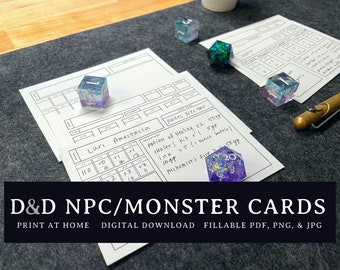 D&D NPC and Monster Cards | Fillable PDF,dnd gifts,dnd 5e,dungeons and dragons,ttrpg,dnd character sheet, dnd table,initiative tracker