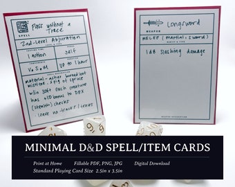 Minimal D&D Spell Cards and Item Cards | dnd gifts, dnd spell cards,dungeons and dragons, spell casting, dm screen dnd character sheet
