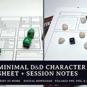 D&D Character Sheet & Session Notes: Ausfüllbares PDF (Digitaler Download)