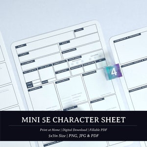 Mini 5e DnD Character Sheets | Digitaler Download Ausfüllbare PDF