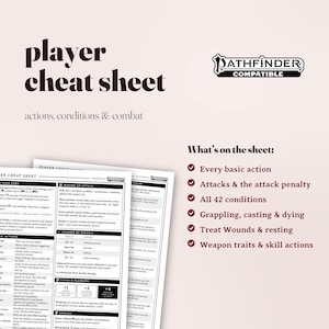 Player Cheat Sheet, Second Edition Compatible, Remaster Rules Quick Reference, Printable TTRPG Reference
