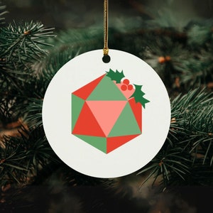 D20 Holiday Circle DnD Ornament, christmas ornament, holiday decorations