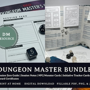 Dungeon Master Printable Bundle: Initiative Tracker, Character Sheets (PDF)