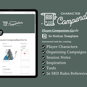 Plantilla de nociones del compendio de personajes 5e / Guía complementaria del jugador / Mazmorras y dragones / cuaderno dnd / diario dnd / hoja de personaje dnd