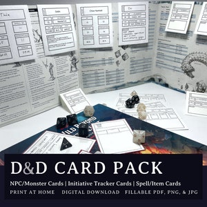 Pacote de cartas D&D | masmorras e dragões, dnd 5e, cartas de item, rastreador de iniciativa, dnd 5e, presentes dnd, tela dm dnd, ficha de personagem dnd