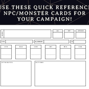 D&amp;D NPC and Monster Cards | Fillable Pdf,dnd Gifts,dnd 5e,dungeons and ...