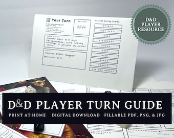 D&D Player Turn Guide | Cheat Sheet | dungeons and dragons,ttrpg, dnd character sheet, dnd player gift, ,initiative tracker