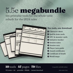DnD Dungeon Master Bundle 5.5e | Initiative Tracker, NPC Cards, DM Screen Inserts, Campaign Planner | 2024 Rules Printable & Fillable