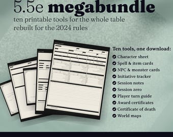 DnD Dungeon Master Bundle 5.5e | Initiative Tracker, NPC Cards, DM Screen Inserts, Campaign Planner | 2024 Rules Printable & Fillable
