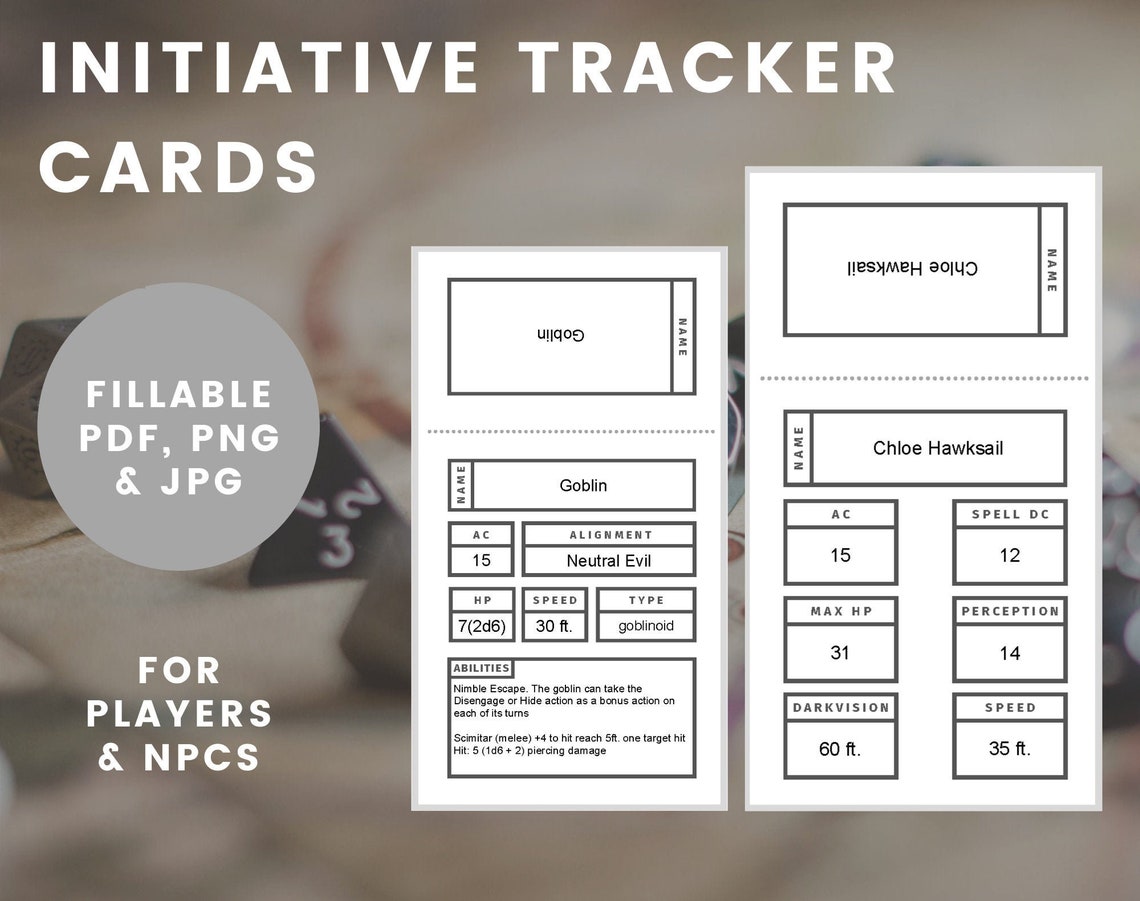 Initiative Tracker Cards Fillable PDF Dungeons and Dragons | Etsy
