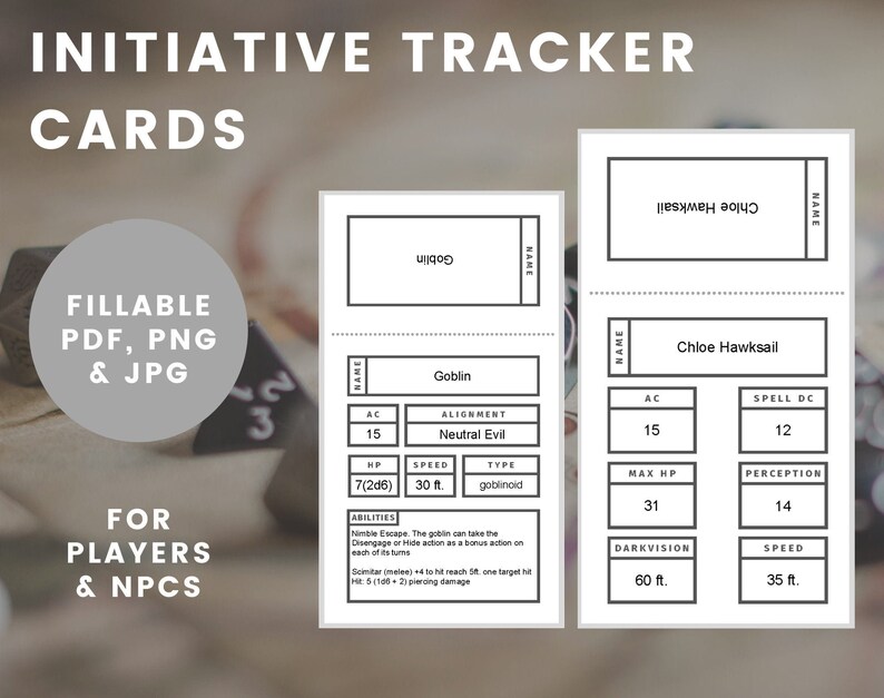Initiative Tracker Cards Fillable PDF Dungeons and Dragons | Etsy